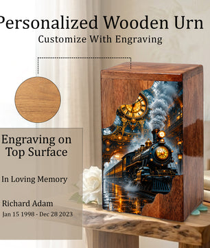 Steam Train Wooden Cremation Urn – Wooden Urn for Human Ashes