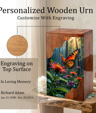 Butterfly Wooden Cremation Urn – Butterfly Memorial Urn for Human Ashes
