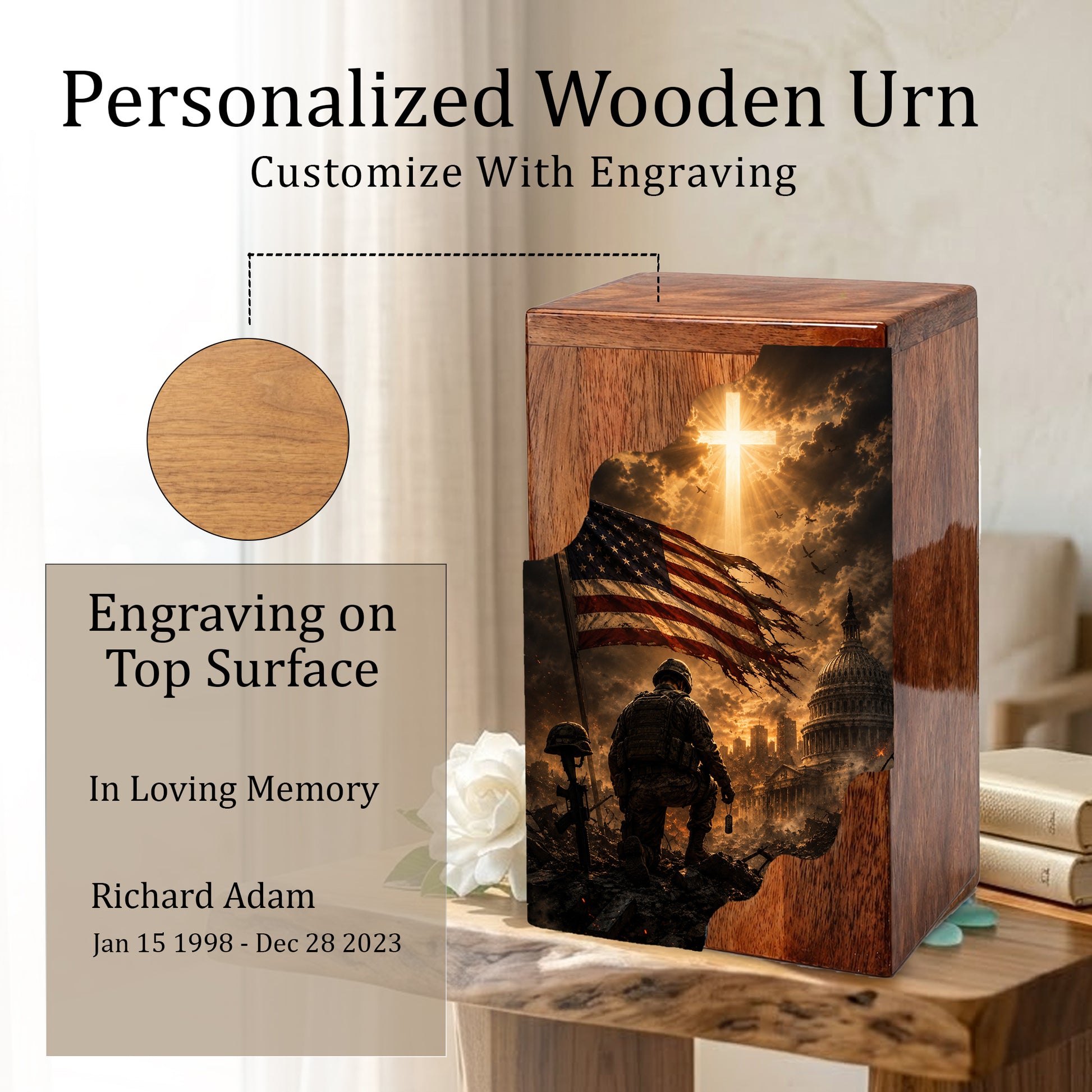 Christian Wooden Cremation Urn | Cross Urn for Ashes | Religious Urn for Dad