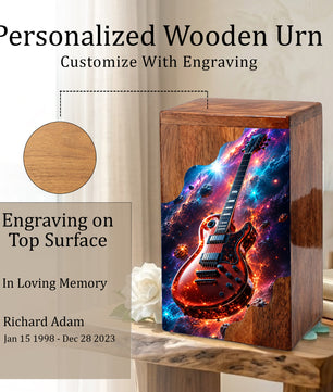 Guitar Wooden Cremation Urn – Wooden Urn for Human Ashes