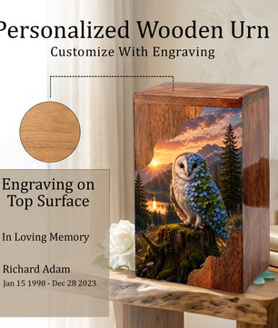 Owl Wooden Cremation Urn – Wooden Urn for Human Ashes