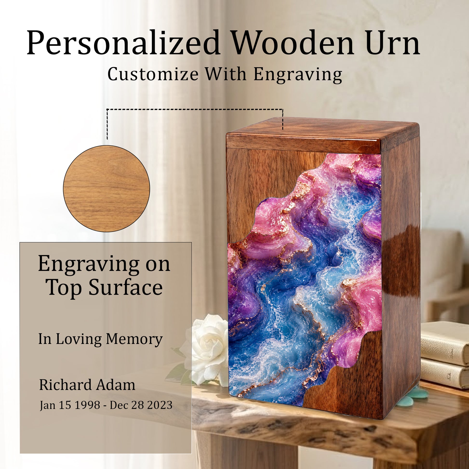 Abstract Flow Cremation Urn – Wooden Urn for Human Ashes