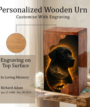 Black Labrador Wooden Cremation Urn for Human Ashes | Personalized Dog Memorial Urn