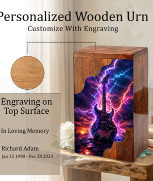 Guitar Wooden Cremation Urn for Human Ashes | Personalized Music Memorial Urn