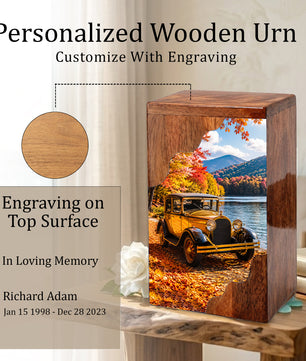 Classic Car Wooden Cremation Urn for Dad, Personalized Wooden Urn for Human Ashes
