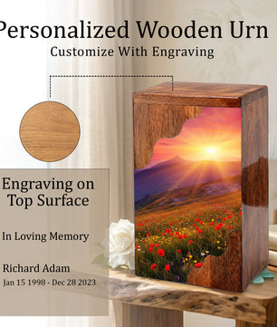 Sunrise Cremation Urn – Custom Wooden Memorial Urn Box for Ashes