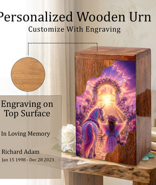 Angel Heaven Gate Wooden Cremation Urn – Heavenly Garden Memorial Wooden Urn for Human Ashes