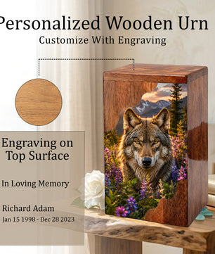 Wolf Wooden Cremation Urn – Wooden Urn for Human Ashes