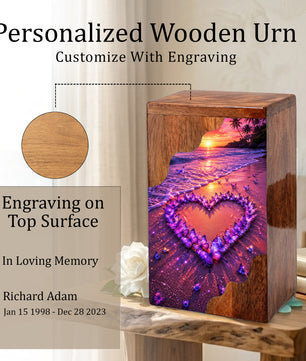 Butterfly Heart Beach Wooden Cremation Urn – Personalized Memorial Urn for Human Ashes