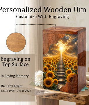 Sunflower Wooden Cremation Urn for Mom | Personalized Urn for Human Ashes