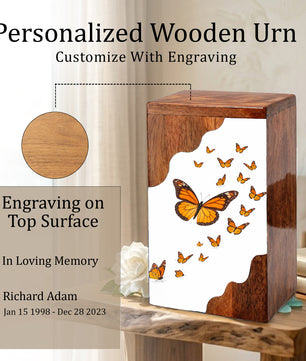 Wooden Butterfly Cremation Urn – Monarch Butterfly Memorial Urn | Custom Wooden Urn for Human Ashes