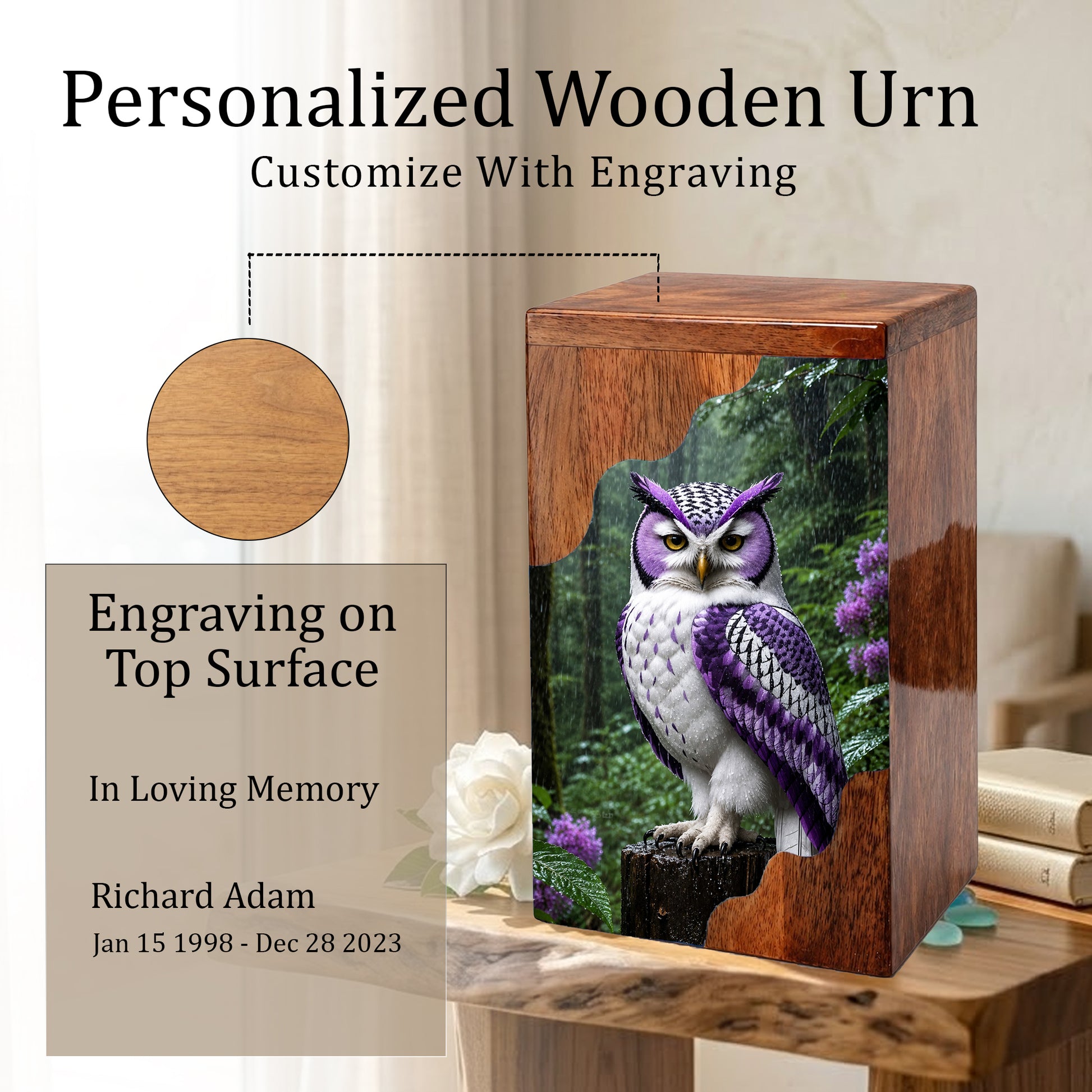 Owl Wooden Cremation Urn – Woodland Memorial Urn