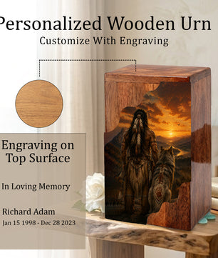 Native American Cremation Urns for Human Ashes | Wooden Urn for Mom & Women
