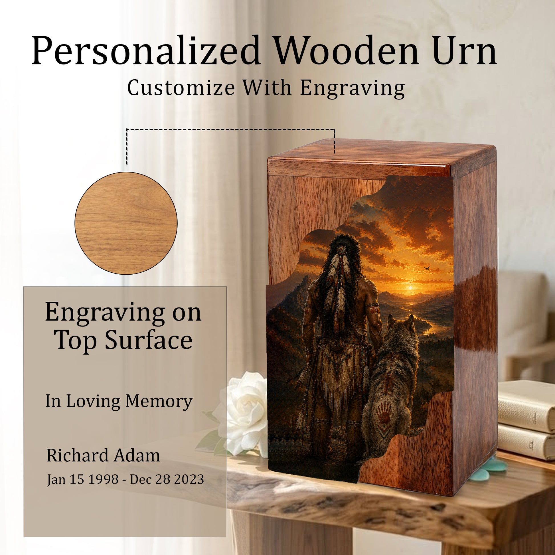 Native American Cremation Urns for Human Ashes | Wooden Urn for Mom & Women
