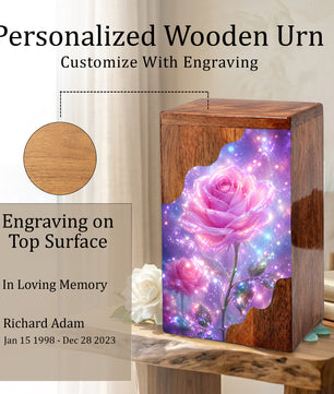 Pink Rose Wooden Cremation Urn – Wooden Urn for Human Ashes
