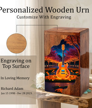 Guitar Wooden Cremation Urn – Custom Music Memorial Urn | Wooden Urn for Human Ashes