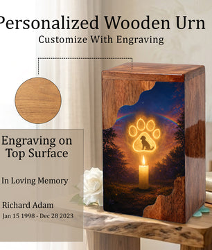 Personalized Dog Urn for Ashes, Rainbow Bridge Wooden Cremation Urn