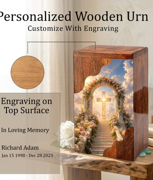 Cross Wooden Cremation Urn – Christian Memorial Urn for Human Ashes