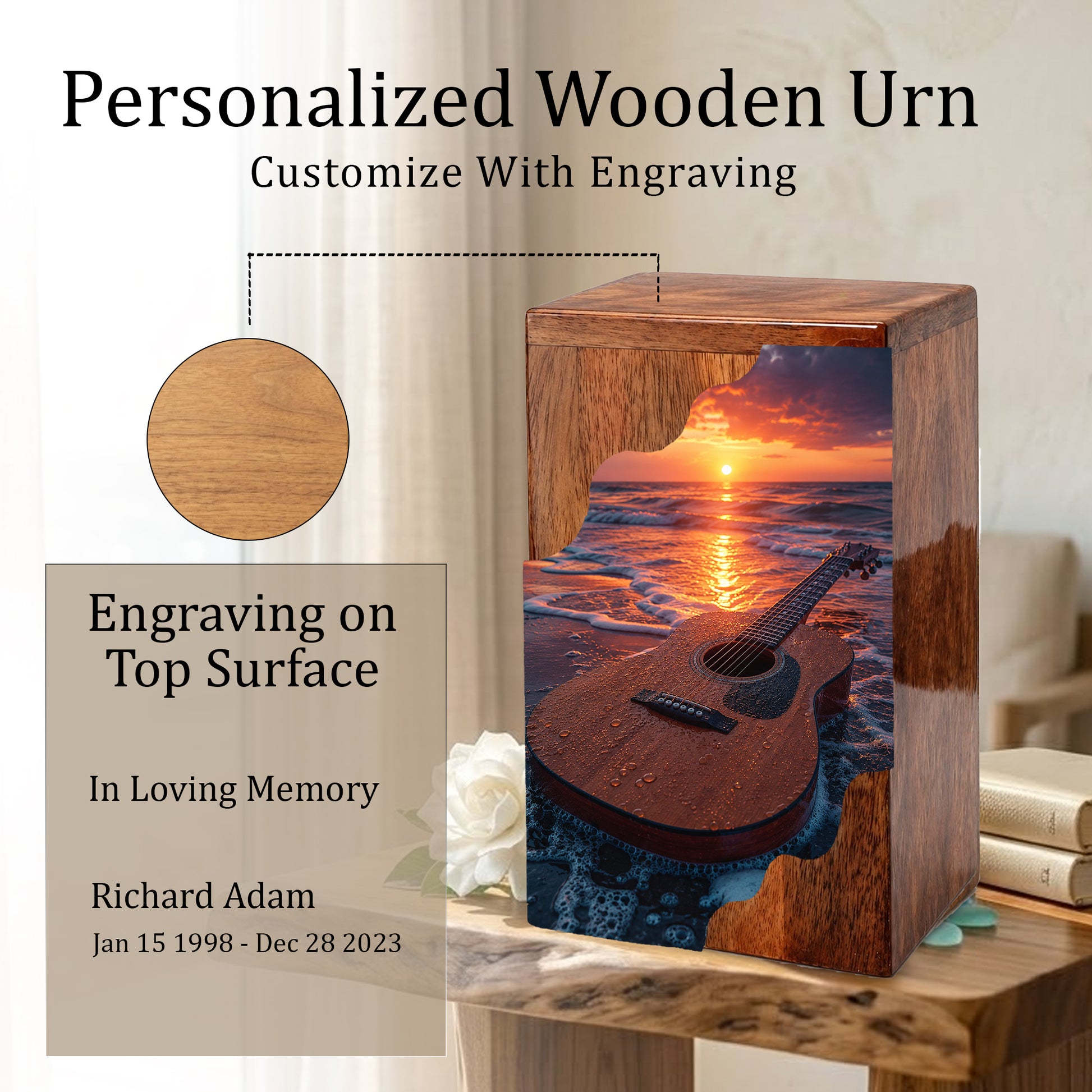 Guitar Cremation Urns for Human Ashes | Adult Urns for Ashes | Wooden Cremation Urn