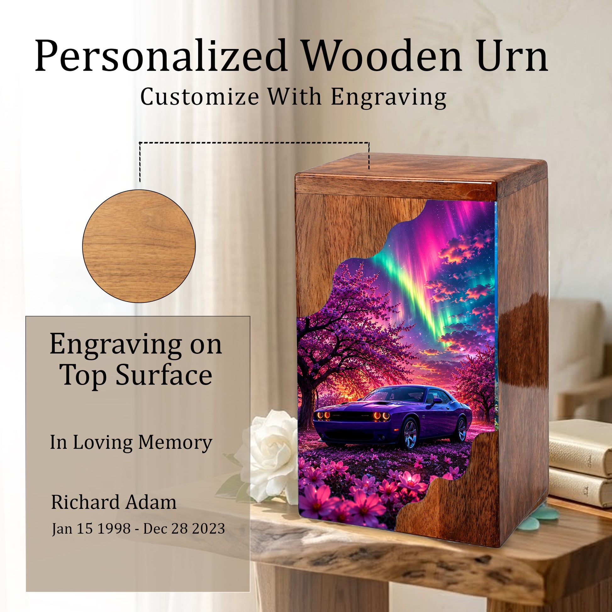 Car Wooden Cremation Urn – Wooden Urn for Human Ashes