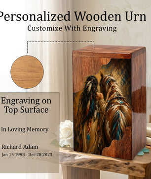 Horse Spirit Wooden Cremation Urn – Wooden Urn for Human Ashes