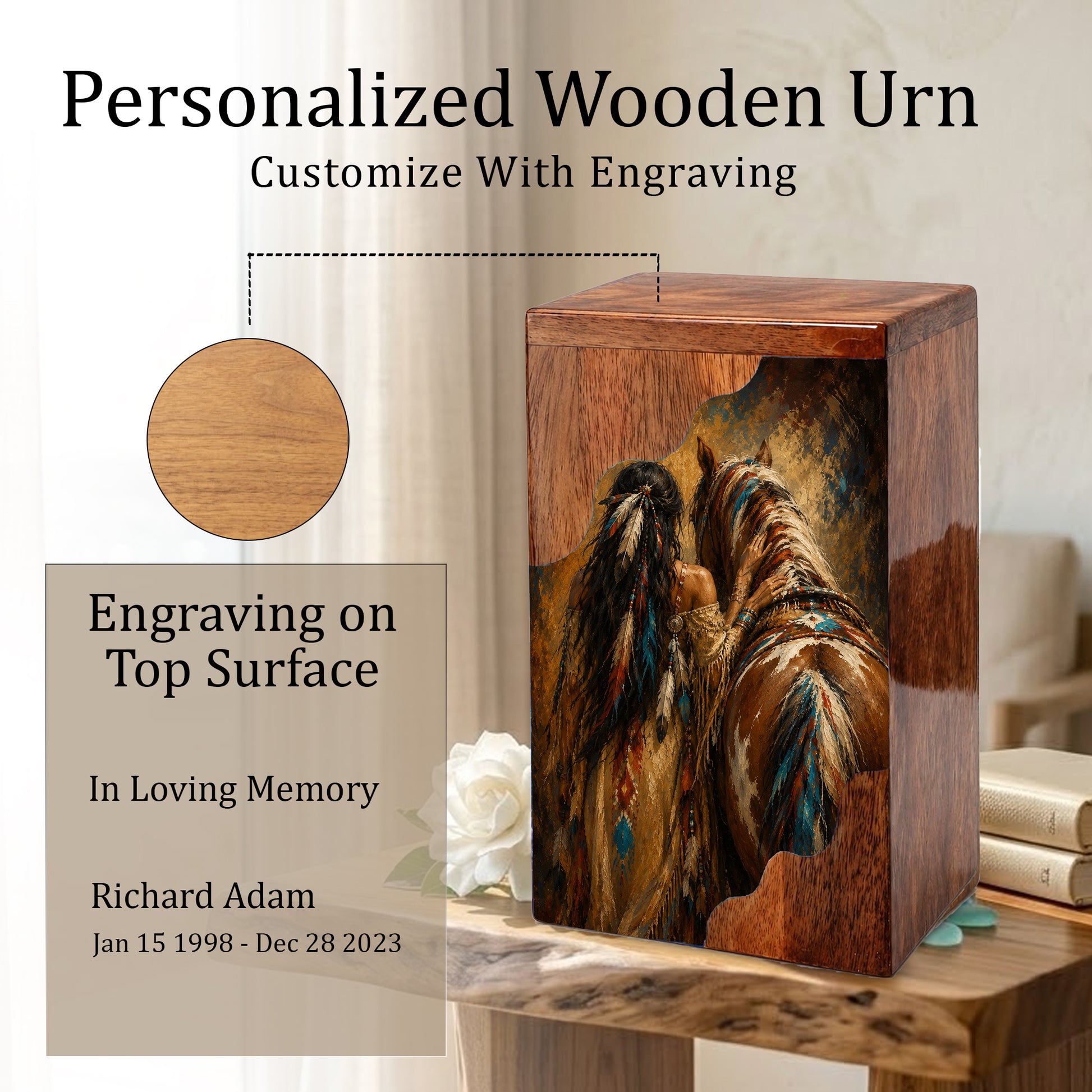 Horse Spirit Wooden Cremation Urn – Wooden Urn for Human Ashes