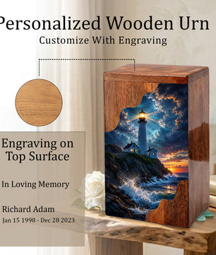 Lighthouse Wooden Cremation Urn for Human Ashes