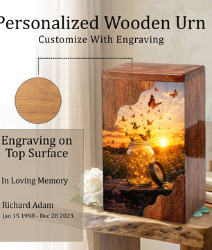 Butterfly Wooden Cremation Urn – Sunset Memorial Urn for Human Ashes