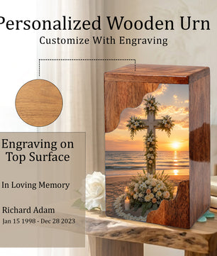 Wooden Cremation Urn for Human Ashes, Christian Urn