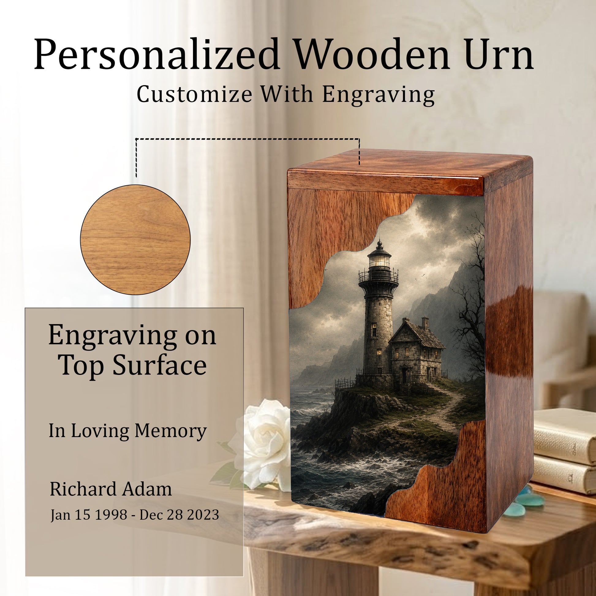 Lighthouse Wooden Cremation Urn – Coastal Memorial Urn