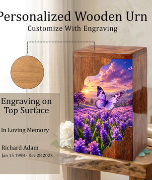 Butterfly Wooden Cremation Urn for Mom | Personalized Urn for Human Ashes