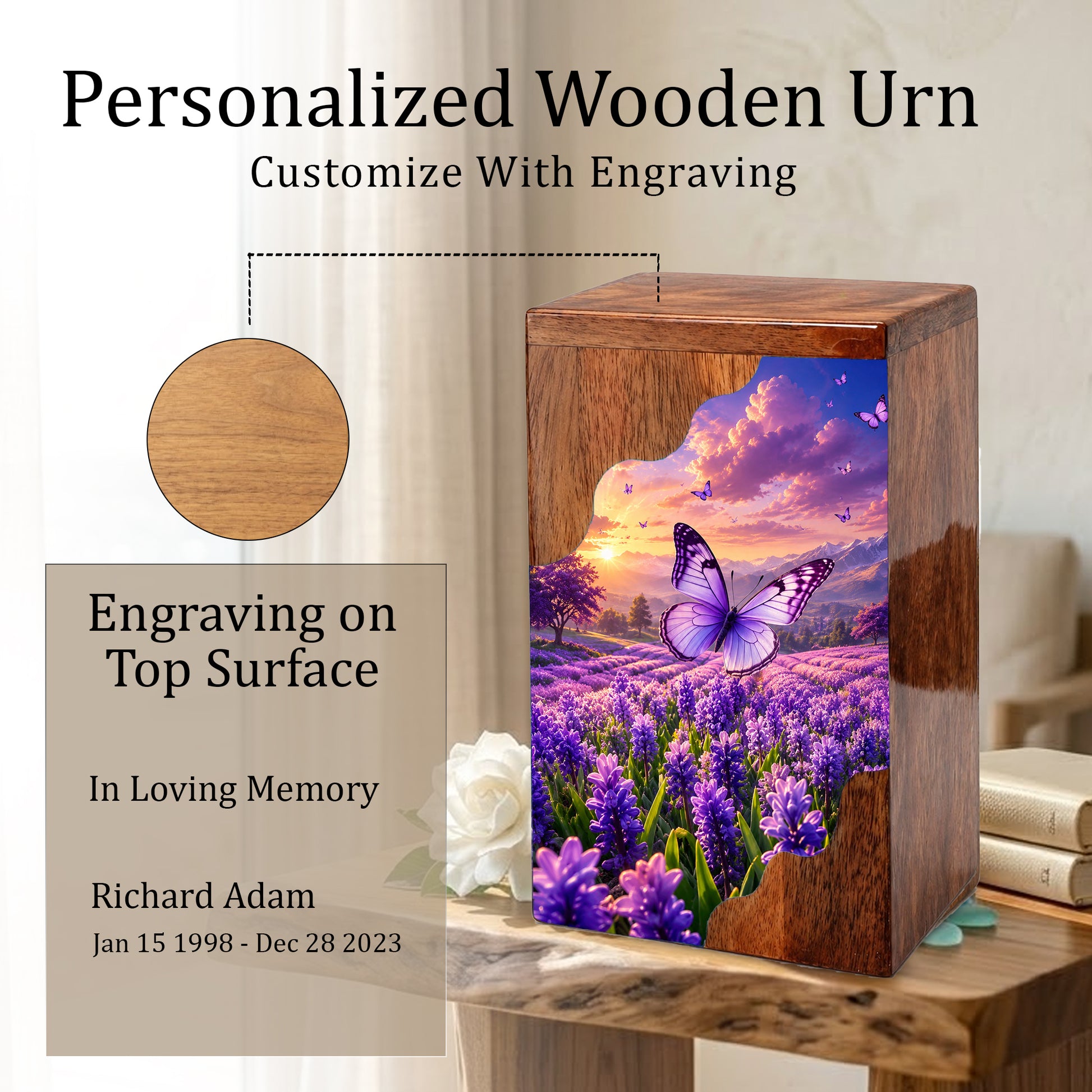 Butterfly Wooden Cremation Urn for Mom | Personalized Urn for Human Ashes