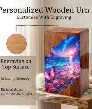 Celestial Butterfly Wooden Cremation Urn – Butterfly Memorial Urn for Human Ashes