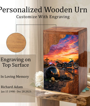 Motorcycle Memorial Wooden Cremation Urn – Wooden Urn for Human Ashes