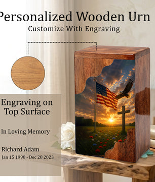 Christian Cross Wooden Cremation Urn | Religious Memorial Urn for Human Ashes