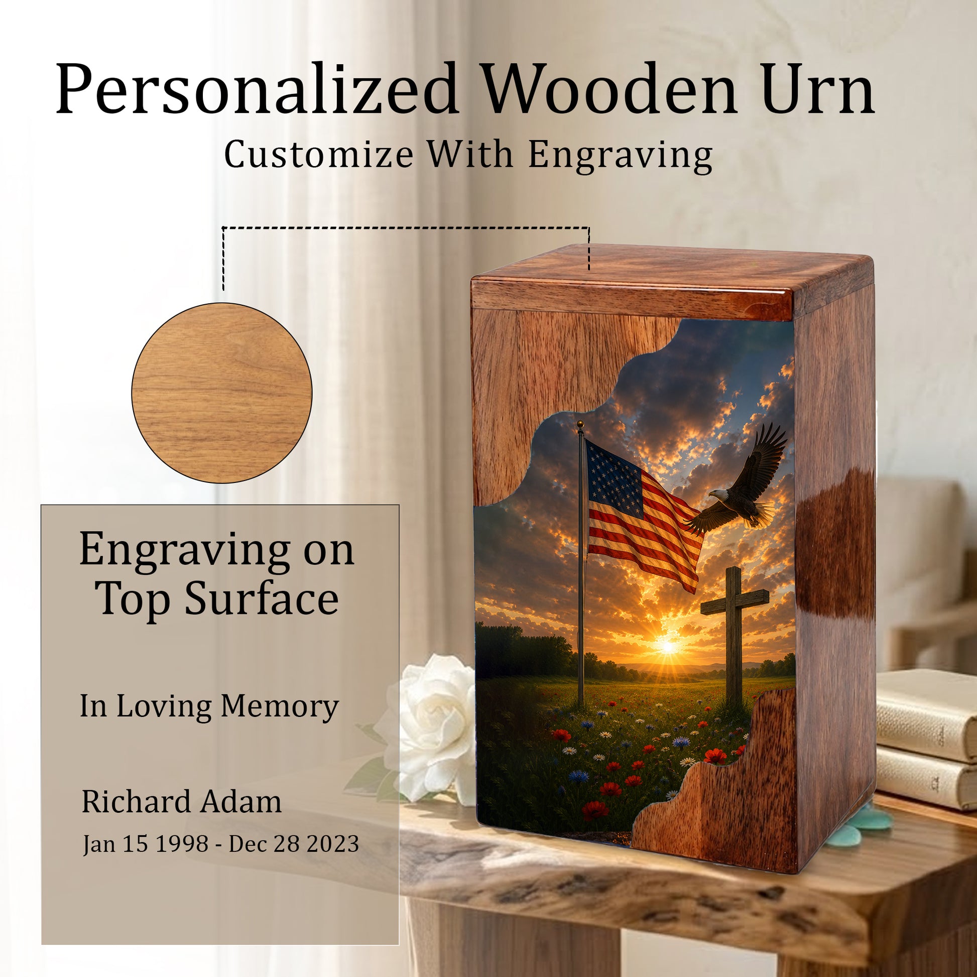 Christian Cross Wooden Cremation Urn | Religious Memorial Urn for Human Ashes