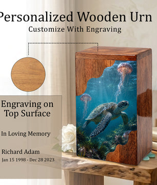 Sea Turtle Wooden Cremation Urn for Human Ashes | Adult Cremation Urn |