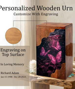 Butterfly Wooden Cremation Urn – Pink Butterfly Memorial Urn for Human Ashes