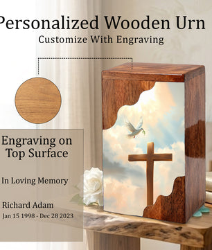 Wooden Cremation Urn – Cross Memorial Urn | Christian Wooden Urn for Ashes
