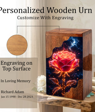 Rose Wooden Cremation Urn for Mom – Custom Memorial Wooden Urn for Human Ashes