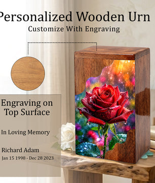 Red Rose Wooden Cremation Urn – Wooden Urn for Human Ashes