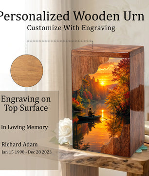 Fishing Wooden Cremation Urn – Gone Fishing Memorial Urn for Human Ashes