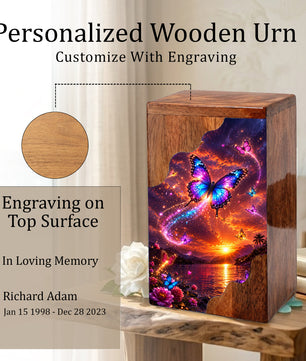 Butterfly Wooden Cremation Urn for Human Ashes