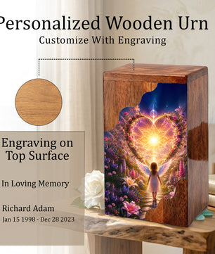 Angel Child Wooden Cremation Urn for Mom, Wooden Urn for Human Ashe