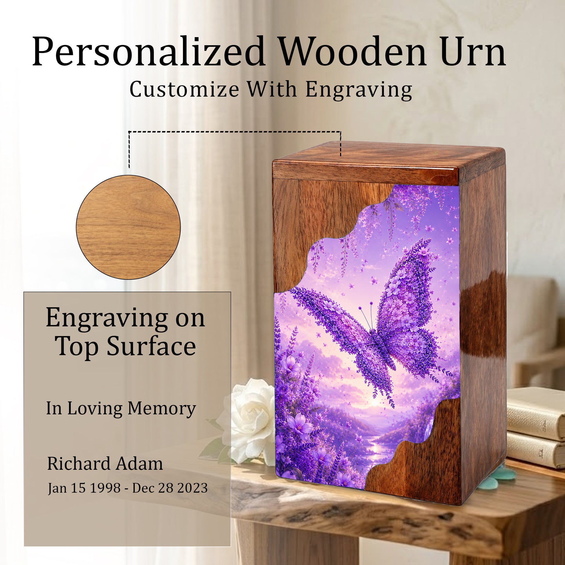 Butterfly Cremation Urn for Mom | Wooden Butterfly Urn for Human Ashes