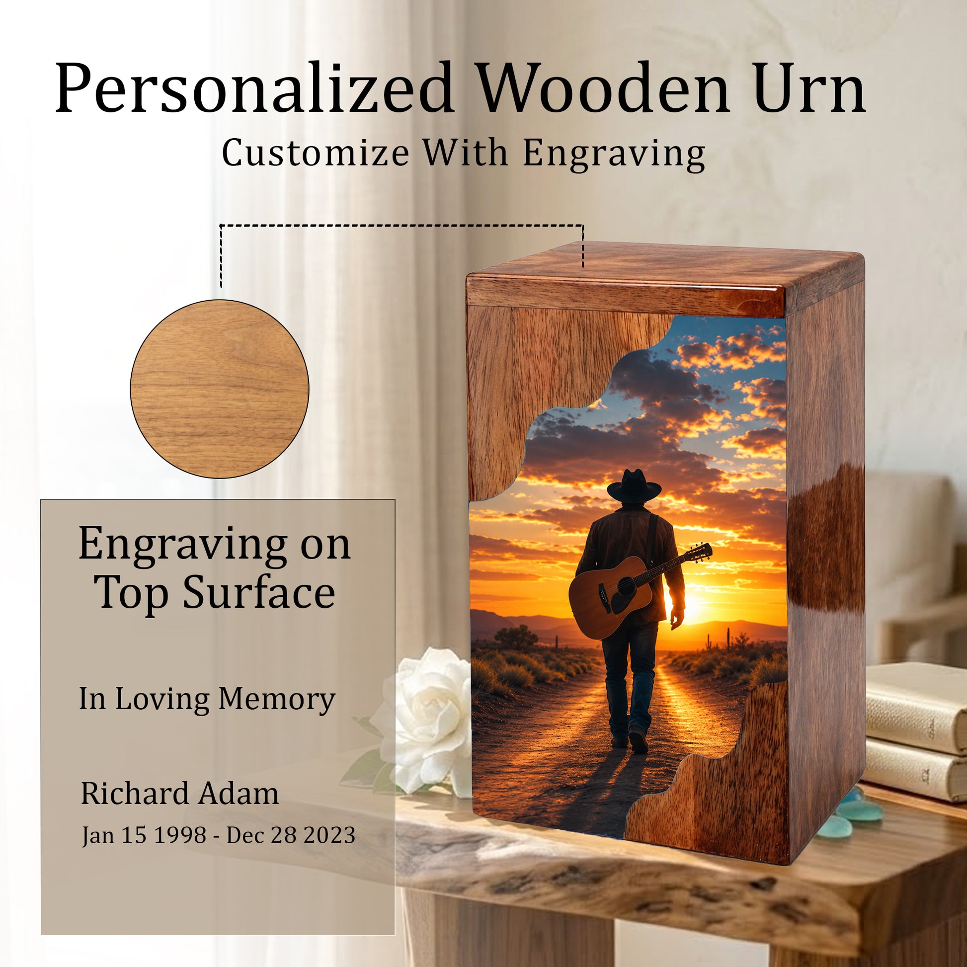 Guitar Wooden Cremation Urn – Wooden Urn for Human Ashes