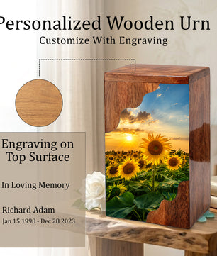 Sunflower Wooden Cremation Urn for Mom | Personalized Urn for Human Ashes