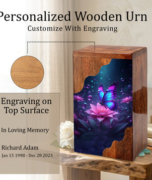 Butterfly Cremation Urn – Custom Wooden Memorial Urn Box for Ashes