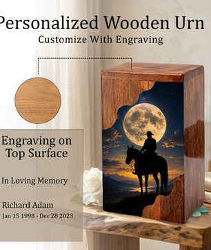 Cowboy Wooden Cremation Urn for Human Ashes