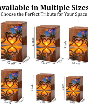 Sunset Beach Urn For Human Ashes – Coastal Beach Mini Wooden Keepsake